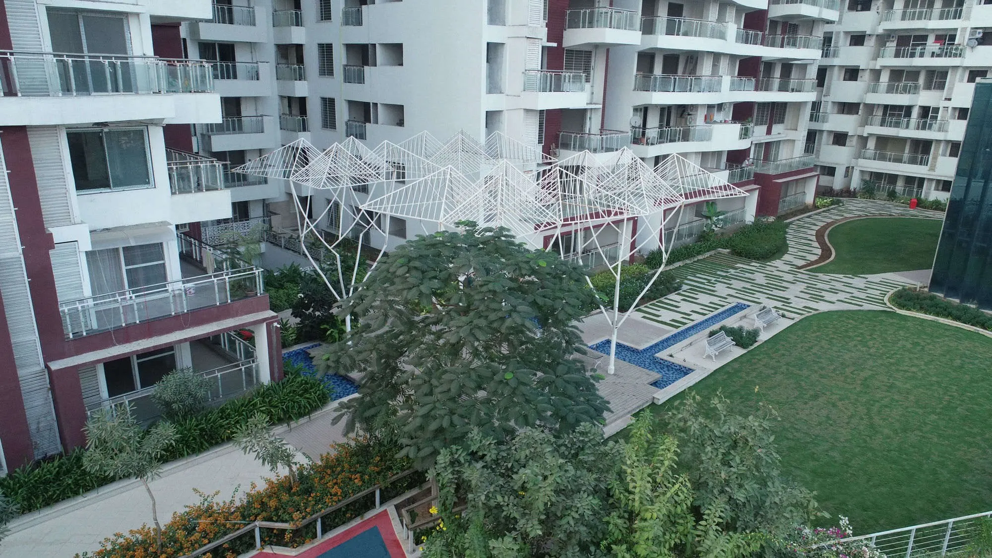 Landscaped podium garden at Keshar Apartments